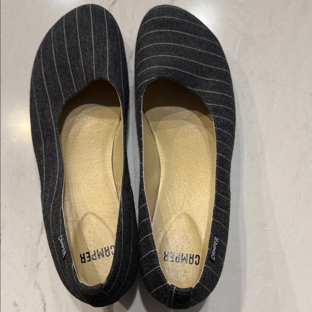 Camper Gray Pinstripe Women's Ballet Flats